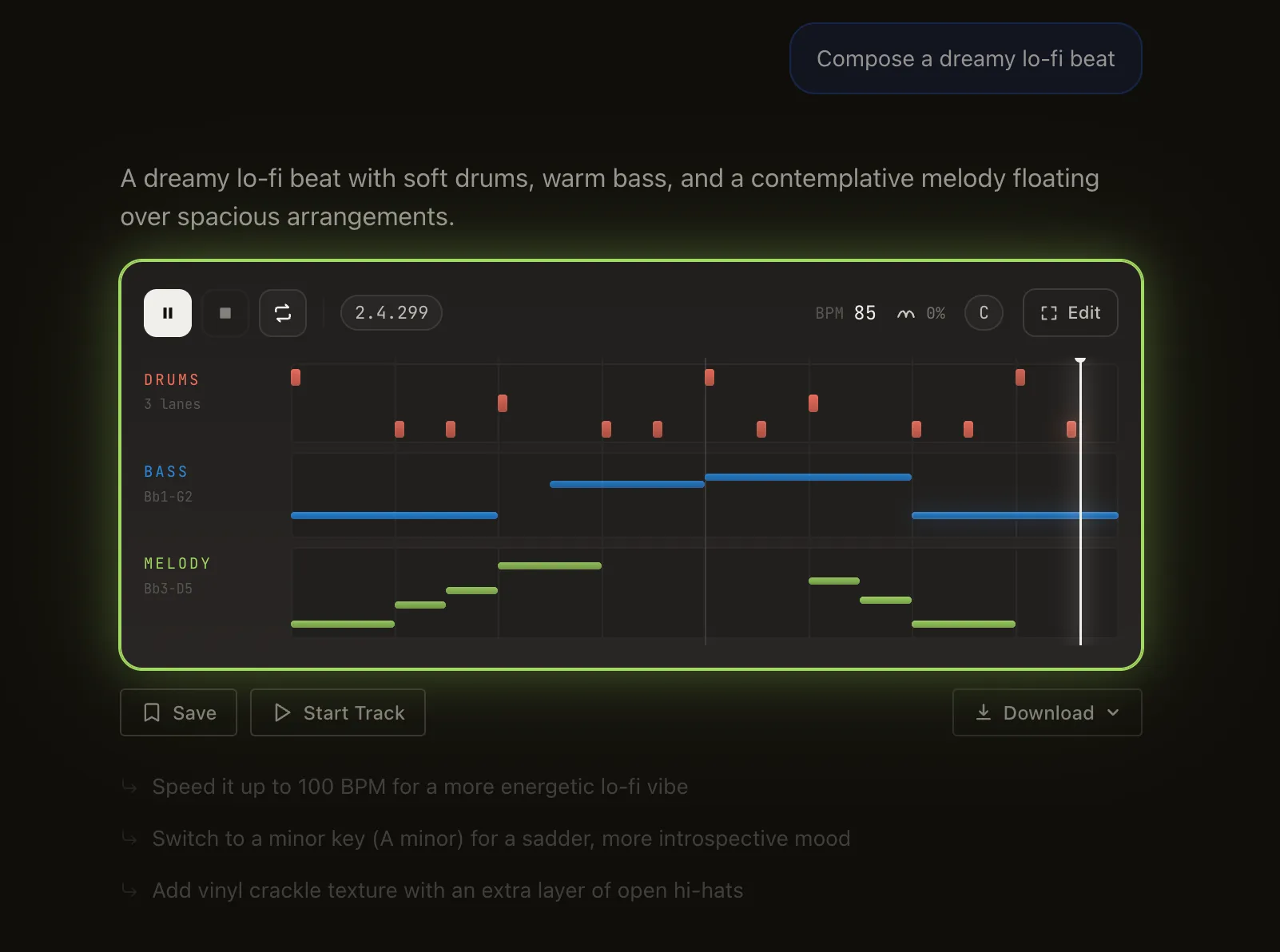 Vibe Melody music generation interface