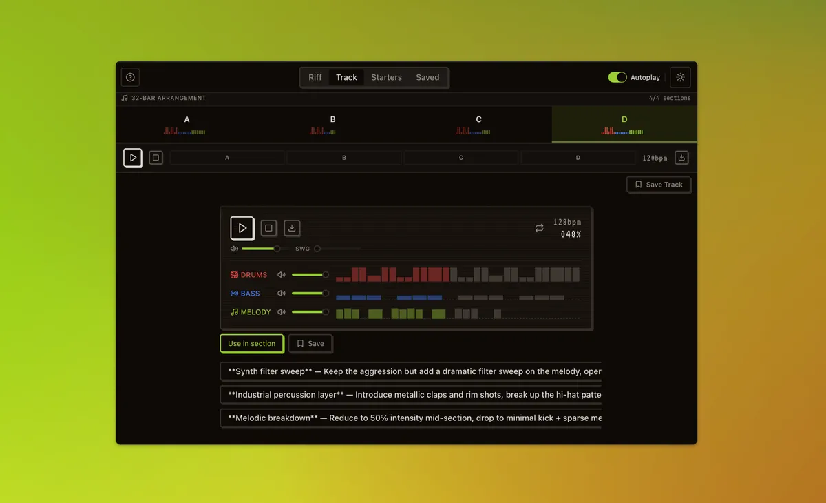 Vibe Melody music generation interface
